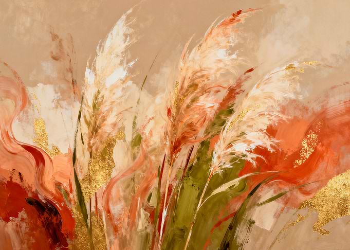 Abstract Pampas Grass with Gold Leaf