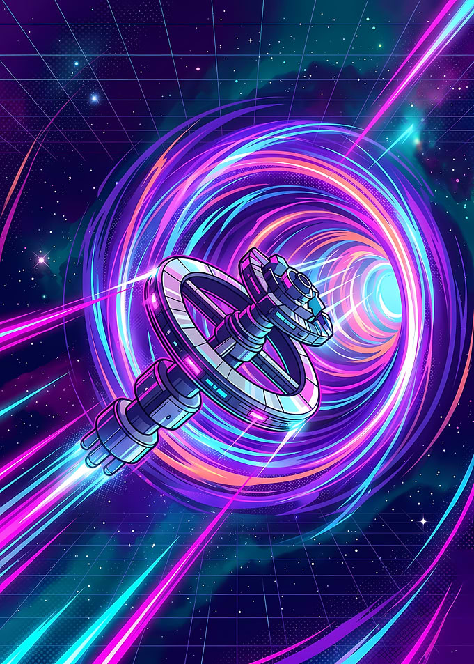 Space Station Entering Neon Wormhole