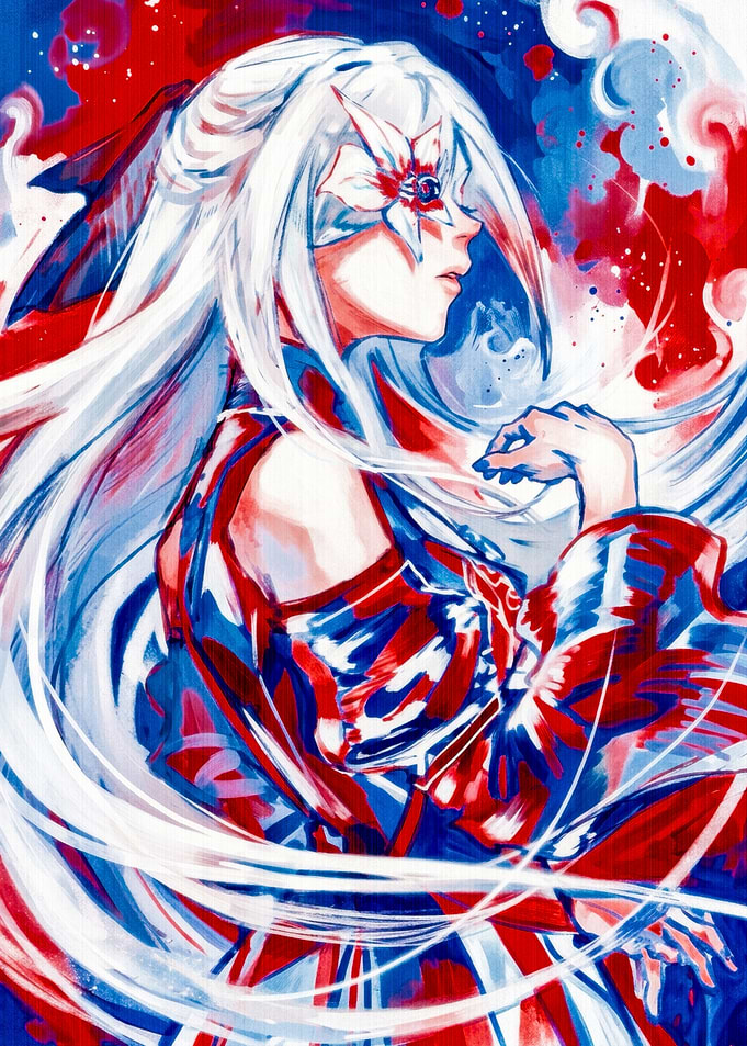 Abstract Anime Girl with Floral Mask