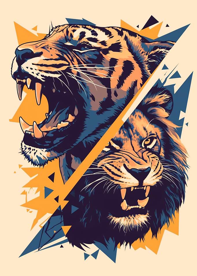 Tiger and Lion Geometric Art