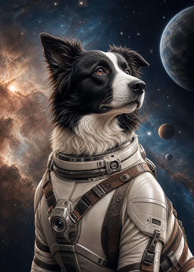 Astronaut Border Collie in Deep Space