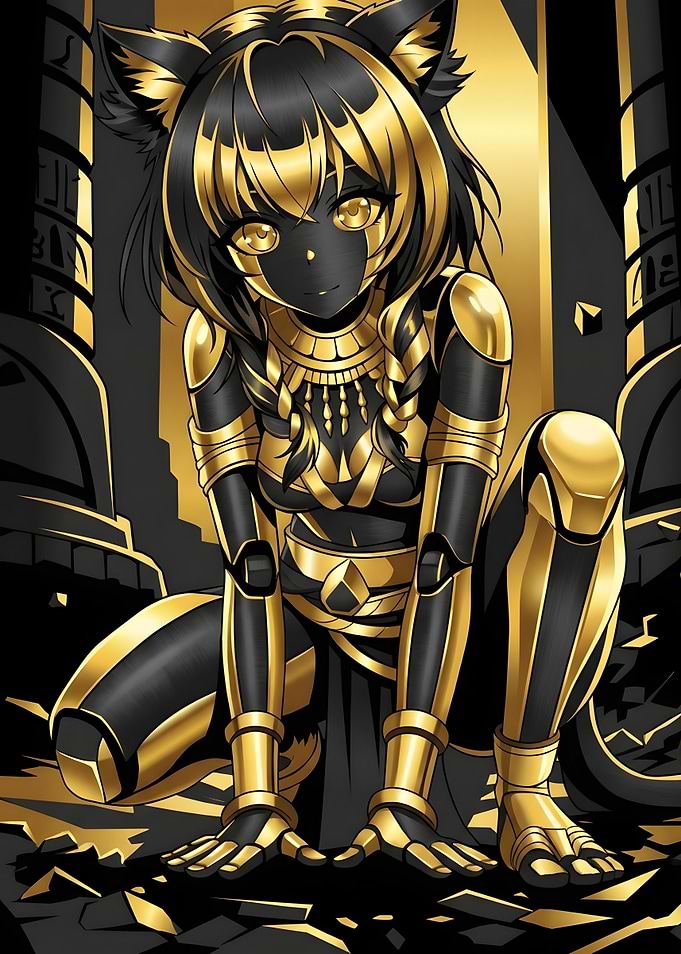 Golden Egyptian Cat Girl Warrior