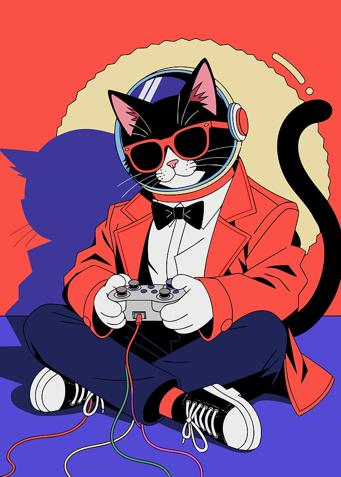 Cool Gamer Cat in Space Suit