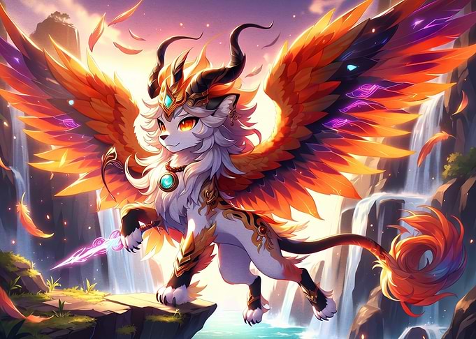 Mythical Winged Creature with Glowing Sword