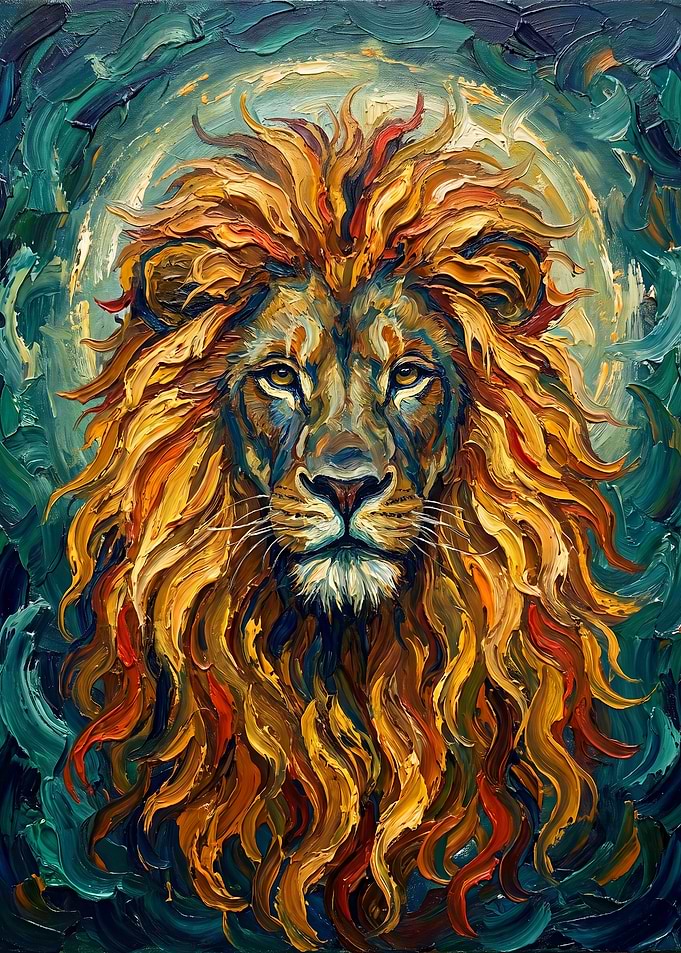 Impressionist Oil Painting of a Lion