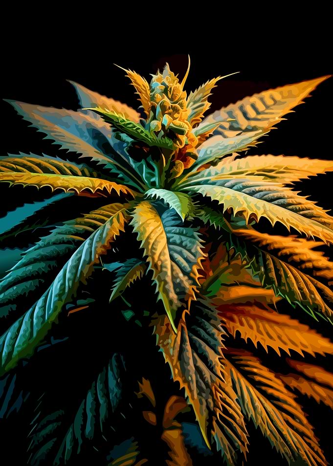 Vibrant Cannabis Plant Digital Art
