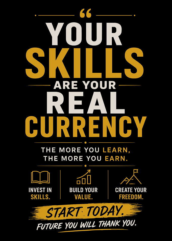 Your Skills Are Your Real Currency Motivational Typography Wall Art Inspirational Poster