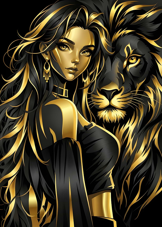 Elegant Woman and Majestic Lion Portrait