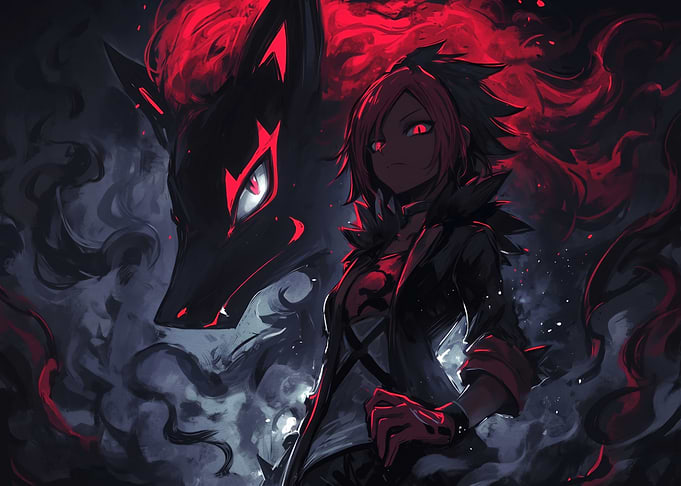 Anime Girl with Dark Wolf Spirit