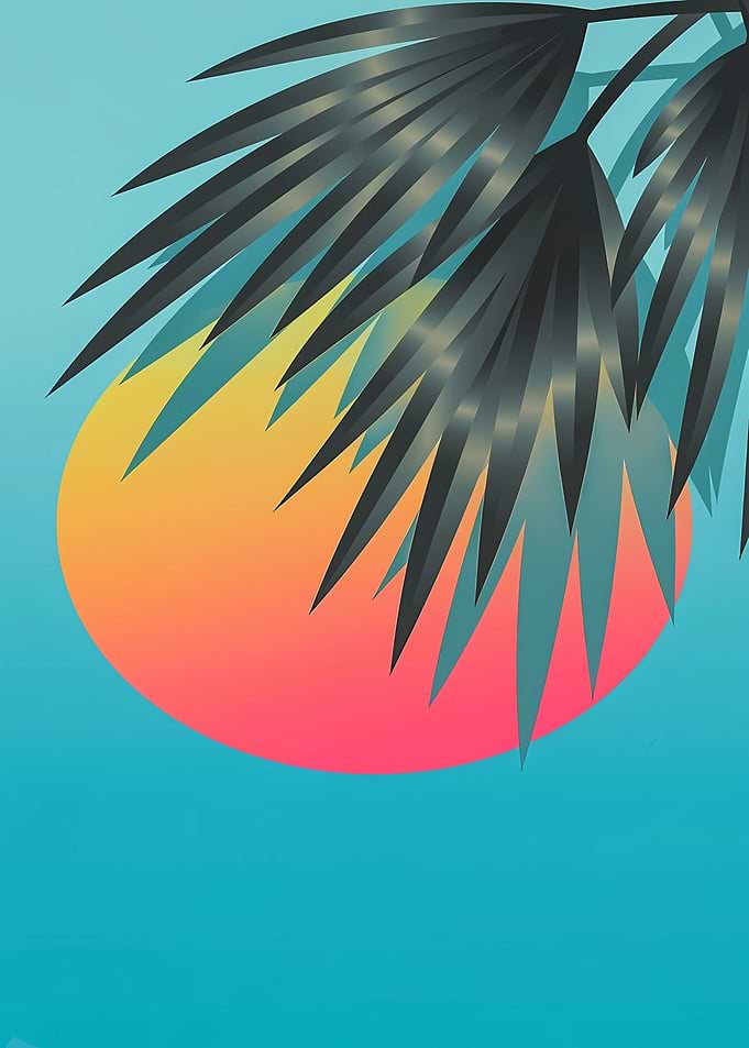 Tropical Sunset Palm Leaf Silhouette