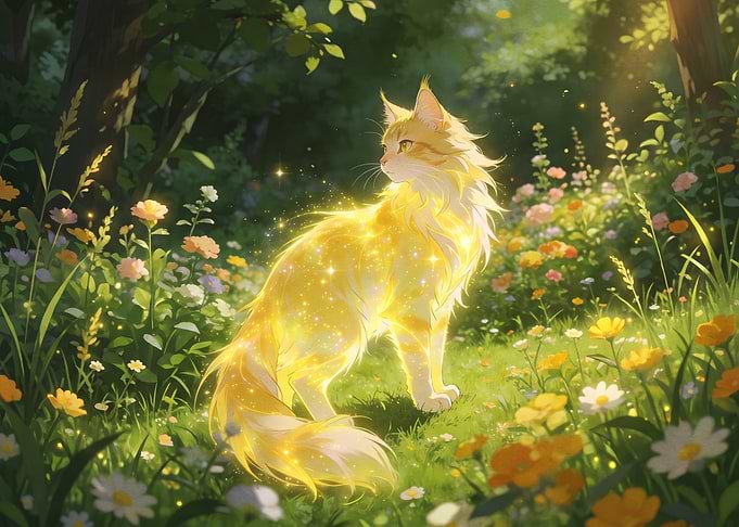 Magical Golden Cat in Meadow