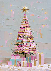 Abstract Painted Christmas Tree and Gifts