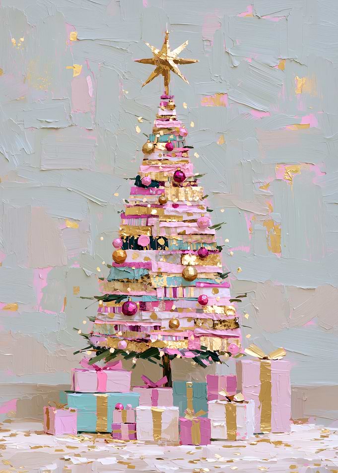 Abstract Painted Christmas Tree and Gifts