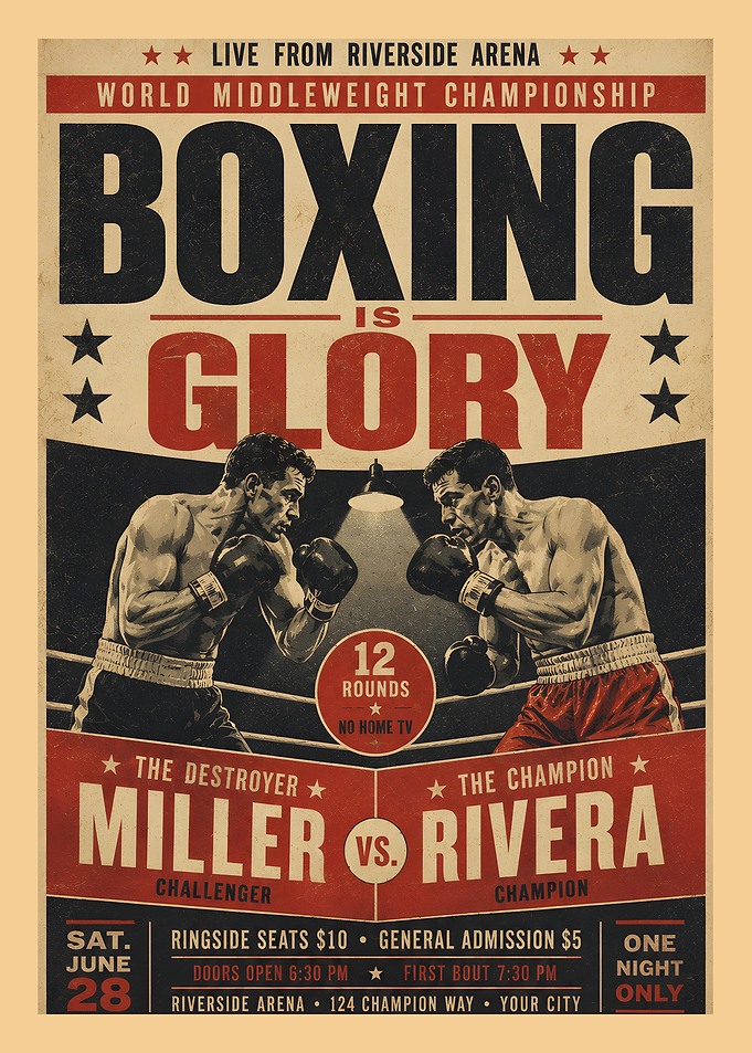Vintage Boxing Glory Fight Night Poster