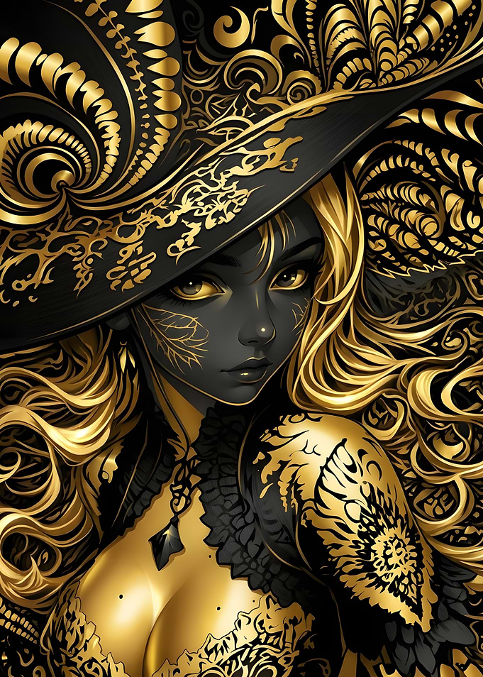 Elegant Witch in Gold and Black