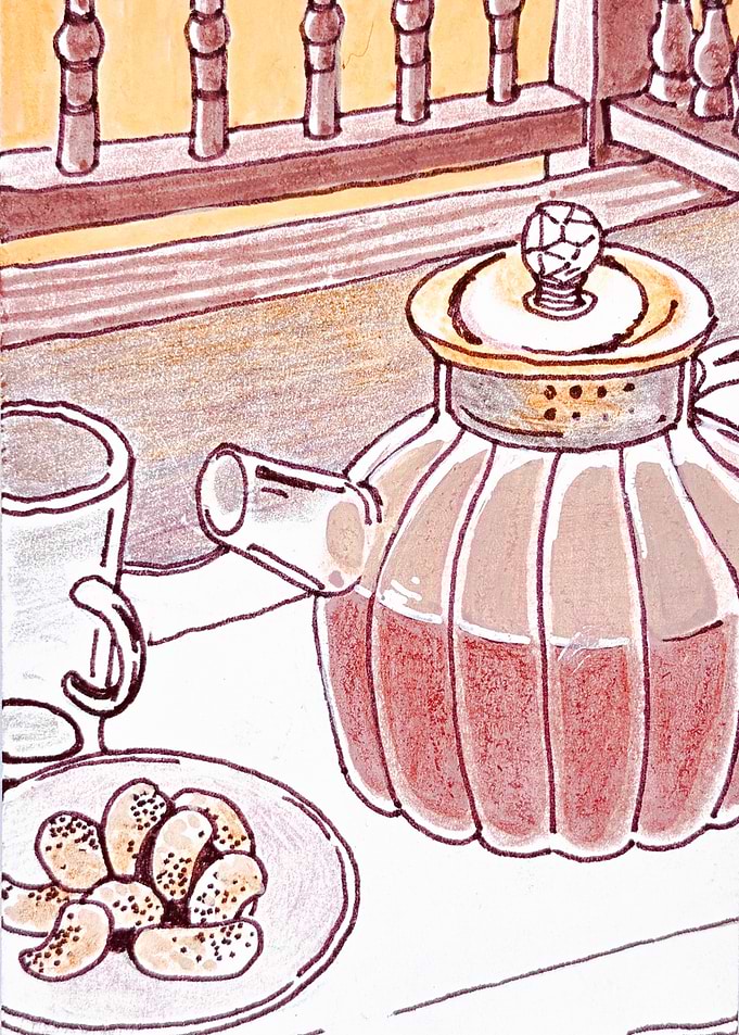 Hand-Drawn Tea and Cookies Illustration