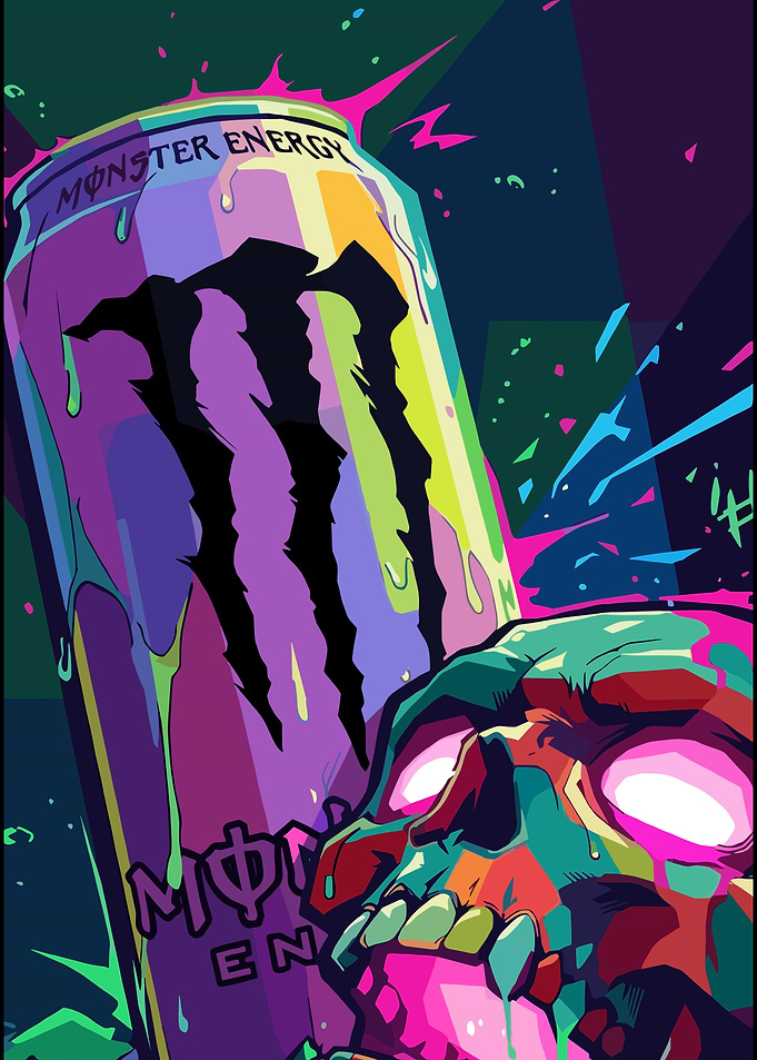 Monster Energy Can and Glowing Skull