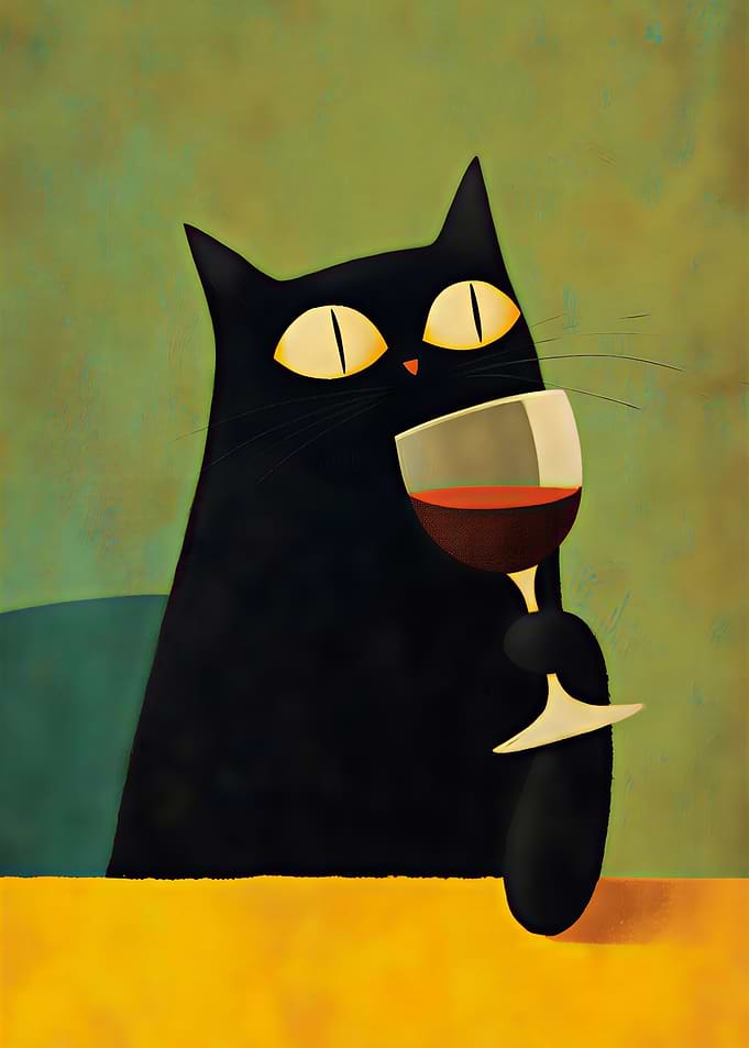 Black Cat Drinking Red Wine