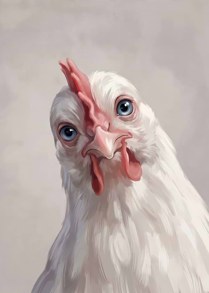 Portrait of a Curious White Chicken