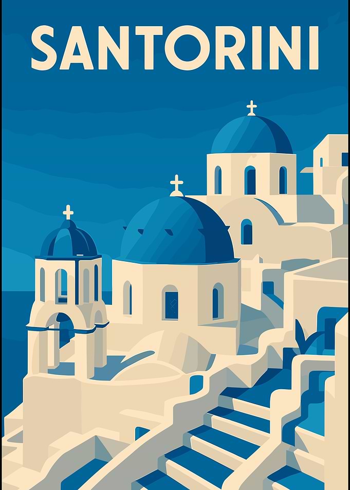Santorini Greece Travel Poster