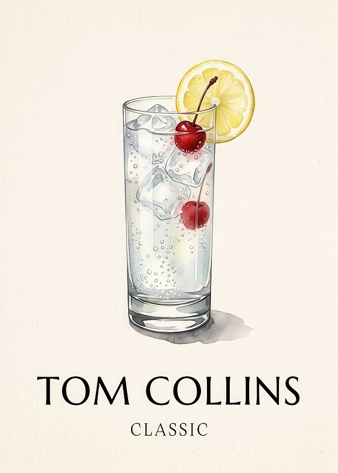Tom Collins Cocktail Watercolor Print