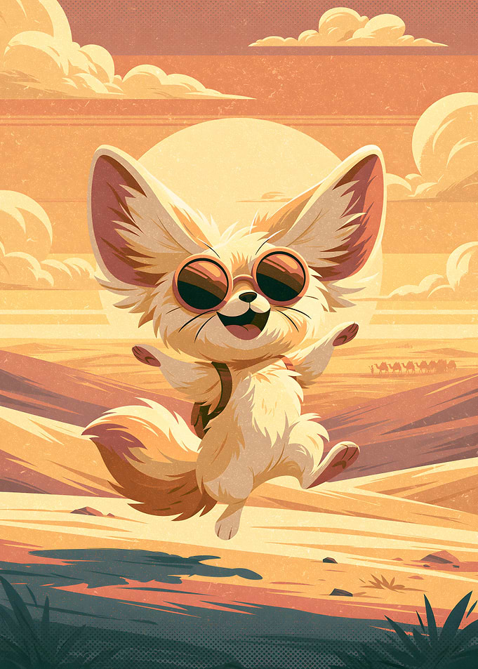Happy Fennec Fox Desert Adventure