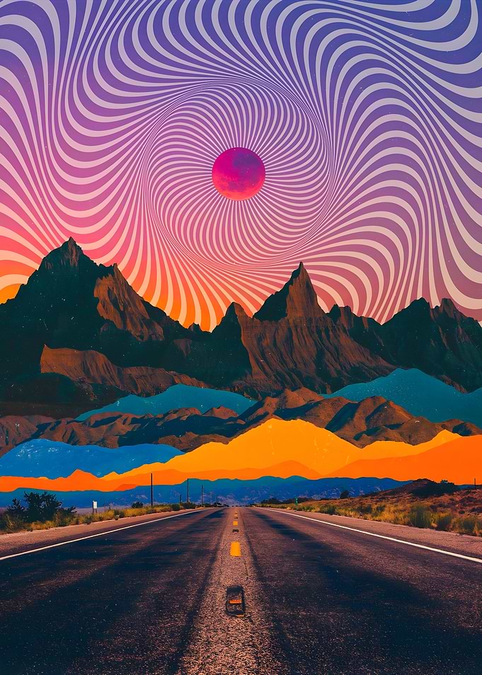 Psychedelic Mountain Road Landscape