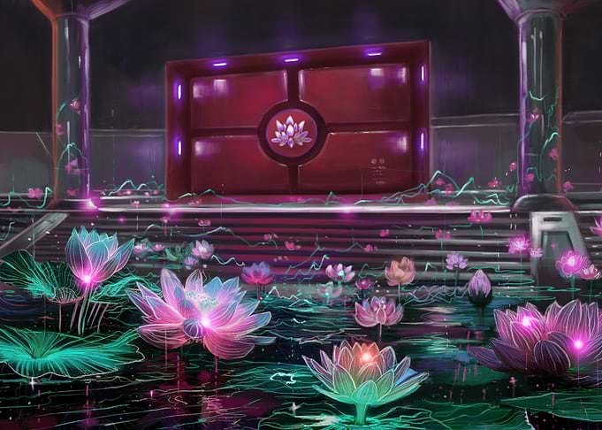 Mirage | Neon Lotus Pond Cyberpunk Temple
