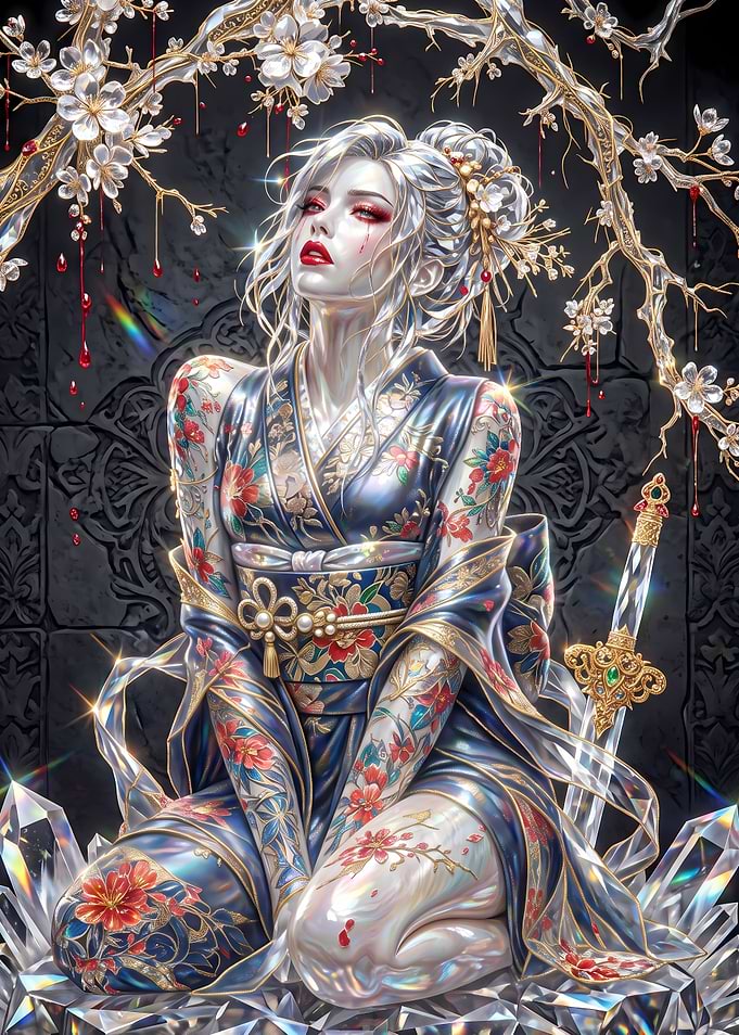 Ethereal Crystal Geisha with Katana