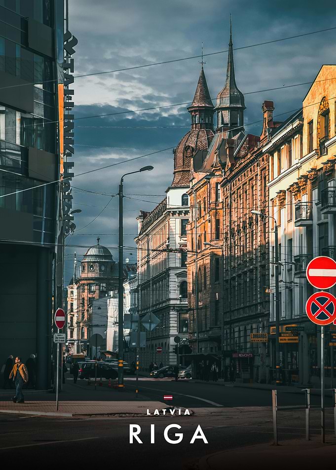 Street view of historic Riga, Latvia