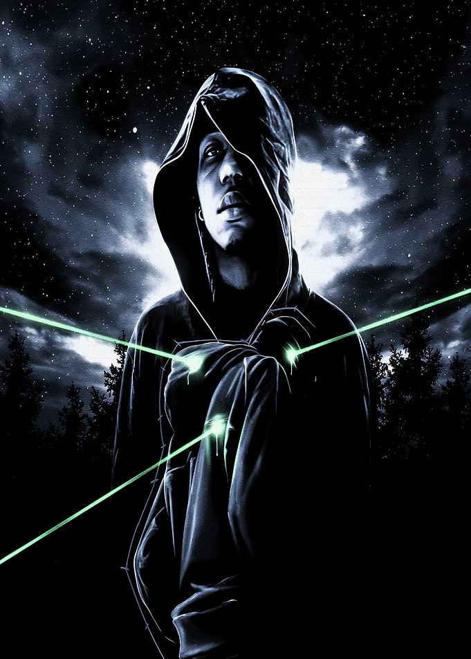 Hooded Figure Targeted by Lasers
