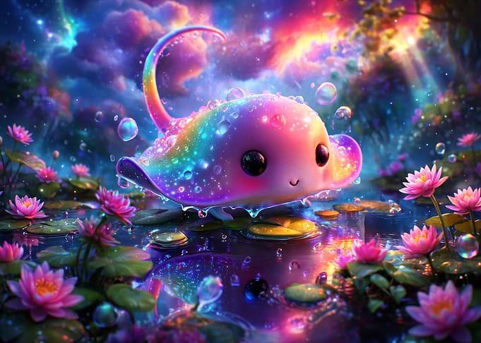 Magical Rainbow Stingray in Lotus Pond