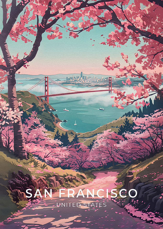 San Francisco Cherry Blossom Travel Poster