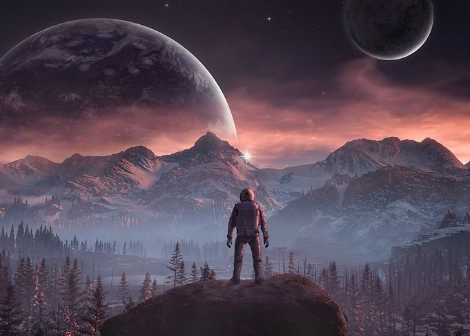 Astronaut Standing on Alien Planet