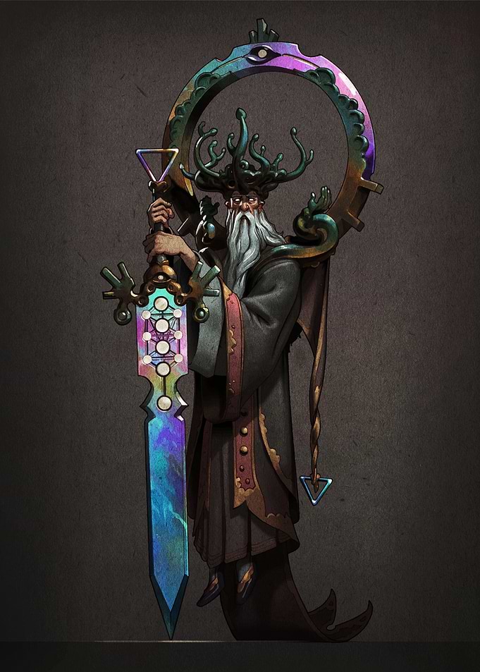 Mystical Wizard with Iridescent Sword