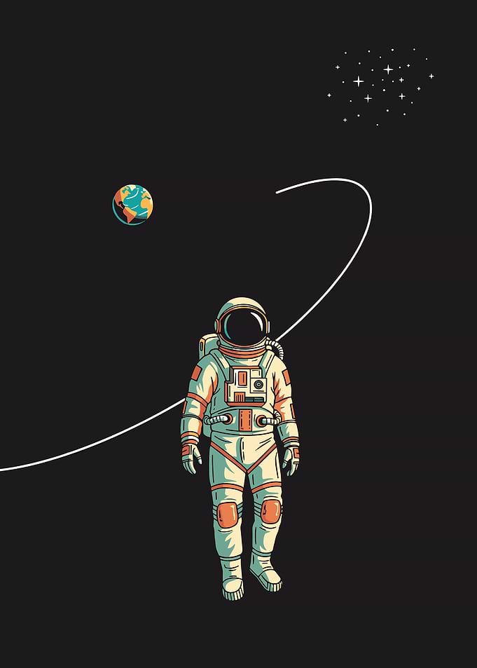 Minimalist Astronaut Floating in Space