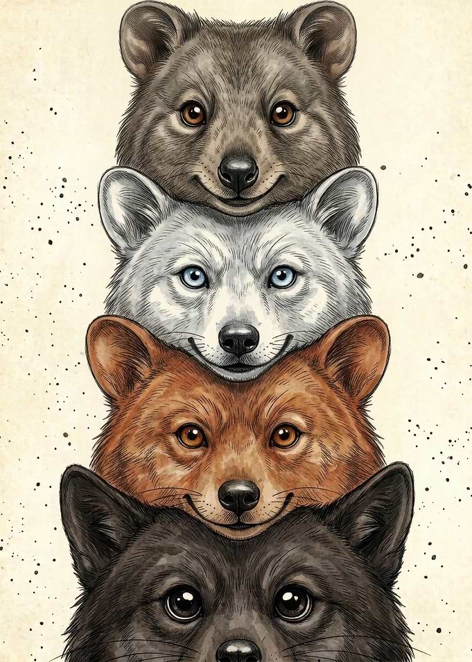 Stacked Animal Faces Illustration