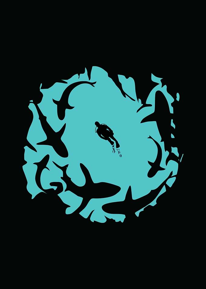 Scuba Diver Surrounded by Sharks