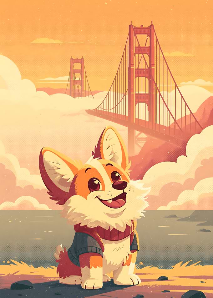 Corgi at Golden Gate Bridge