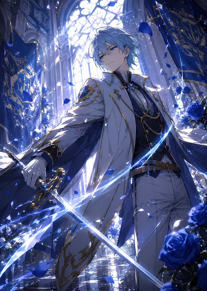 Anime Prince with Blue Roses