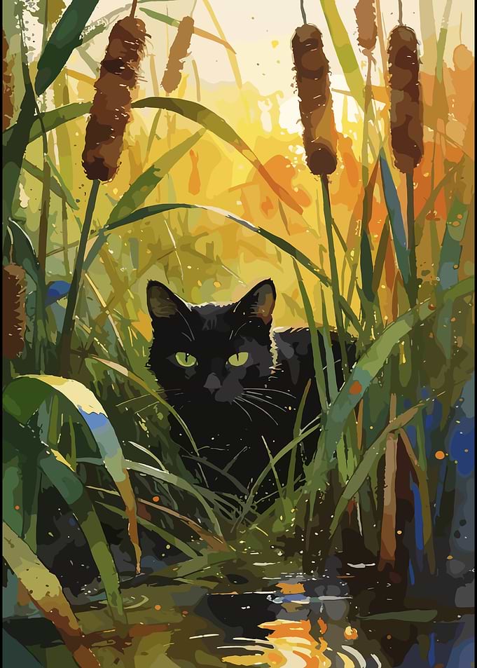 Black Cat in Reeds