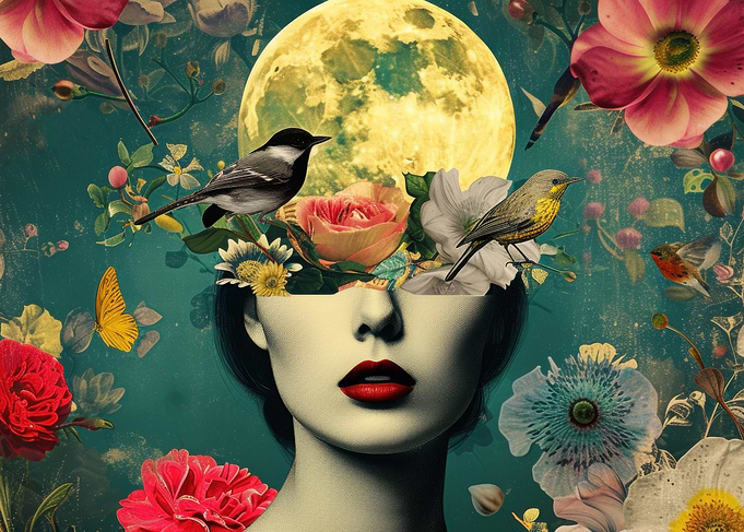 Surreal Floral Moon Portrait