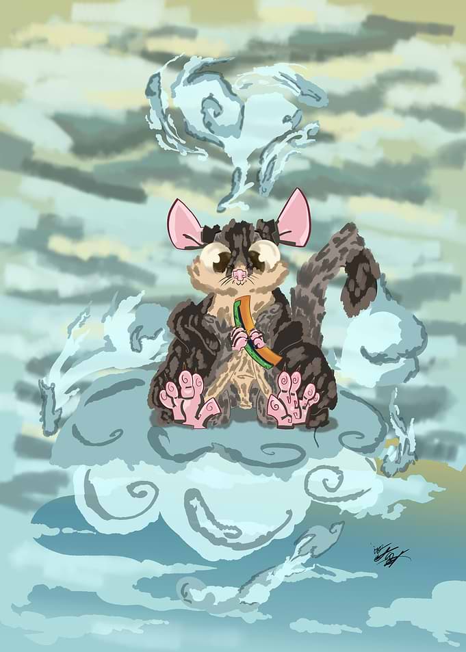 Little sugar glider in beautifull clouds