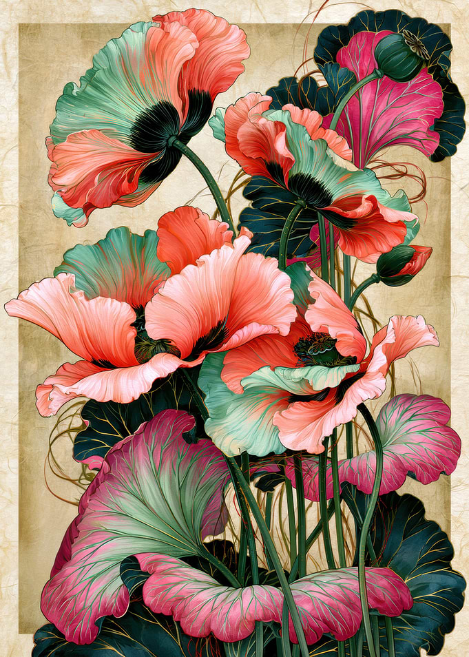 Elegant Art Nouveau Poppy Illustration