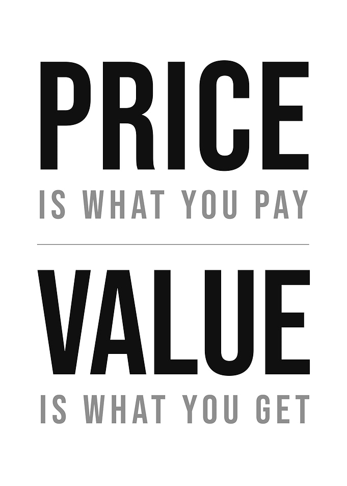 Design with quote 'Price is what you pay. Value is what you get'