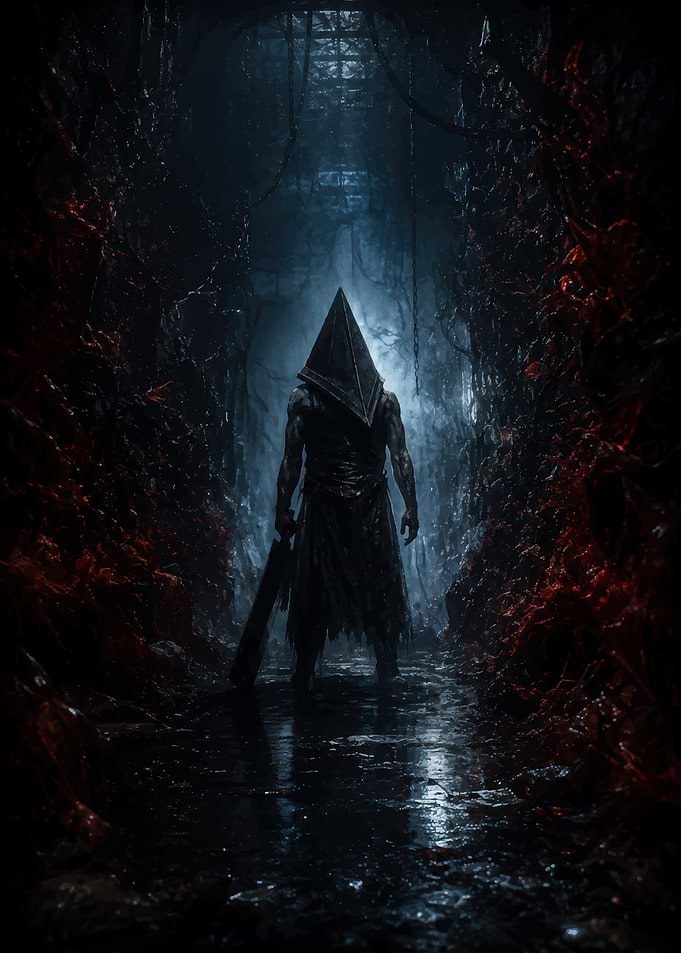 Pyramid Head in Dark Corridor