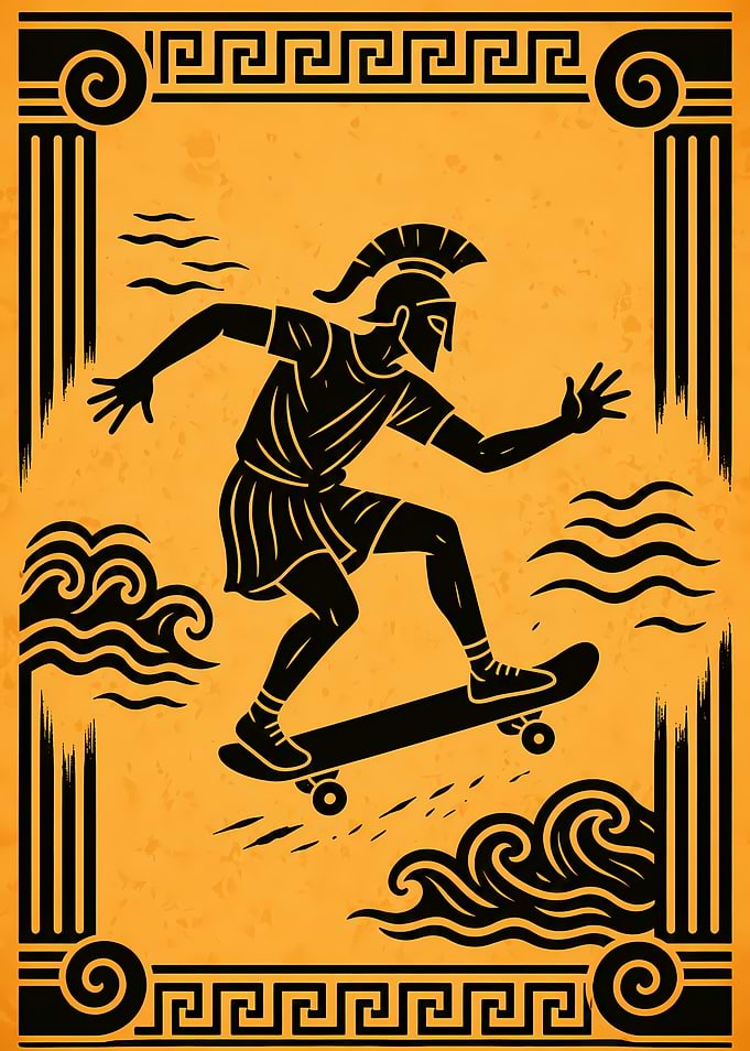 Ancient Greek Spartan Skater Illustration