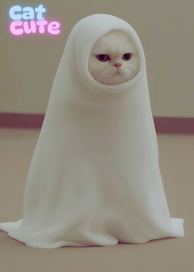 Cute Cat Dressed as a Ghost