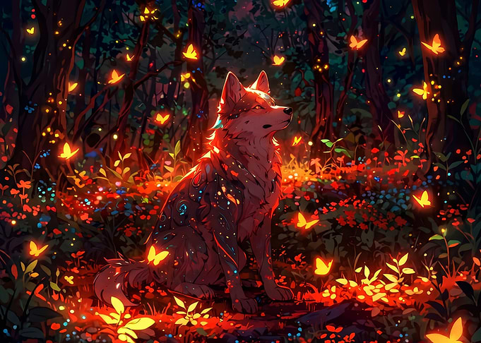 Wolf in a Magical Glowing Forest