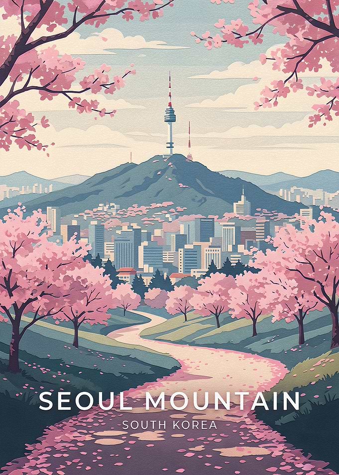 Seoul Namsan Tower Cherry Blossom Poster